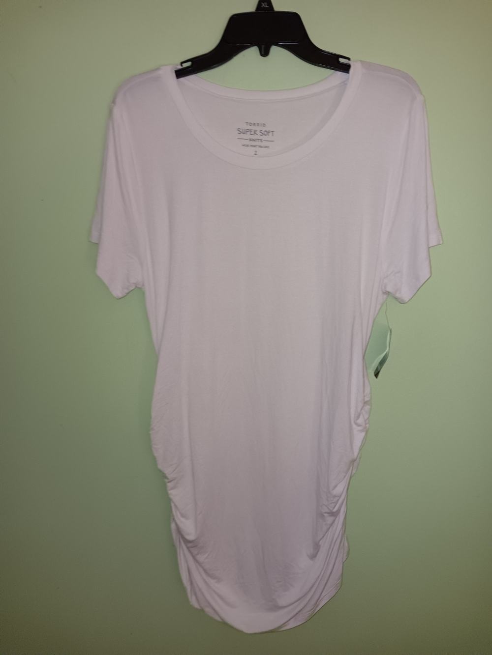 New Torrid Woman's White Short Sleeve Ruched Tunic Tee